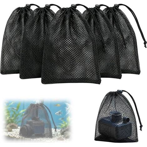 Sacs filtrants en maille pour pompes à eau, 5 pièces 40x30 cm, cordon, réutilisables, retiennent les impuretés. (1/5)
