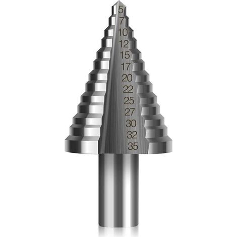 Foret Fraise Meche Etage HSS, Foret Étagé Fraise Conique à Double Fente (5mm-35mm) avec Revêtement Titane, Solide, Parfait Pour Visseuse Percage sur Acier Bois, Plastique, Laiton, Aluminium, PVC (1/5)