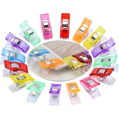 100 PCS Pinces de Couture, DIY Pince Clips en Plastique pour Reliure Couture Artisanat Couleurs Assorties (1/4)