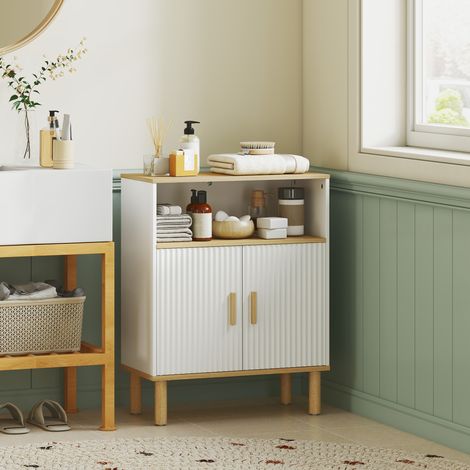 Meuble de salle de bain. meuble de rangement avec 2 portes. compartiment ouvert. étagère réglable. 60x29.5x76.5cm. blanc