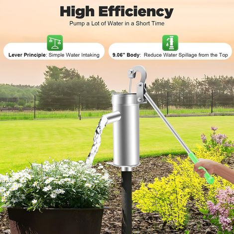 Schwengelpump Edelstahl 8M Wasserpumpe,Handschwengelpumpe Gartenpumpe Pumpe Handpumpe Brunnenwasserpumpe Gartenpumpe Tiefbrunnenwasserpumpe Für Gärten Parks Teiche,Silber (1/5)