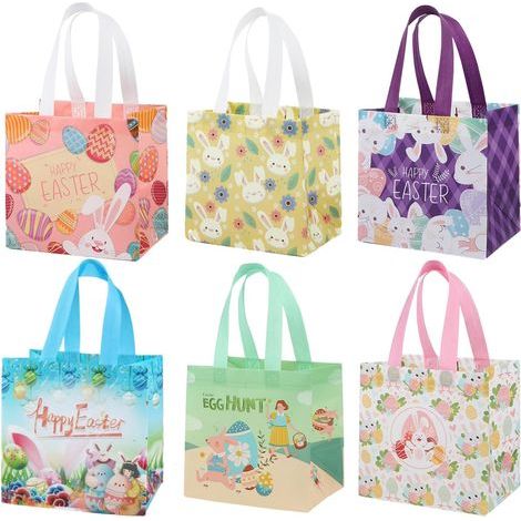 6 Bolsas de regalo de Pascua, Bolsas de Pascua multifuncionales para rellenar con asas, Cesta de Pascua para regalos, Huevos de Pascua, Artículos para fiestas, Decoraciones de Pascua, Regalos de Pascu (1/5)