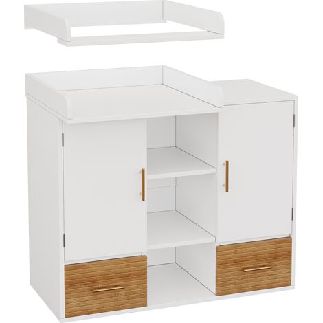 Commode à langer multifonctionnelle blanche avec barrières amovibles, rangements et design ergonomique 114 x 53 x 92 cm (1/5)