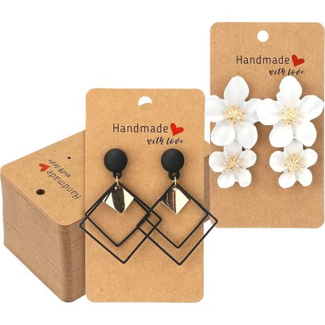 100PCS Carton Boucle D'oreille 9x5cm Papier Kraft Carte Présentoir De Bijoux Étiquettes en Papier Kraft pour DIY pour Afficher des Boucles d'oreilles,Brun (1/5)