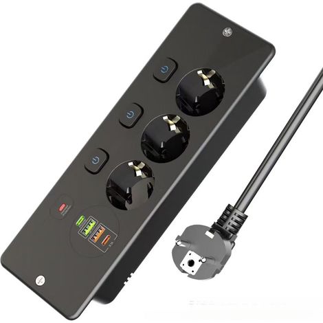 Multiprise de bureau extractible, trois trous, multiprise intégrée avec 4 ports USB, (1/5)