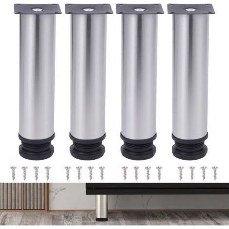 4PCS Pieds de meubles réglables en acier inoxydable, argent, 18 cm, pieds de table en métal, pieds de meubles(18cm Hauteur,Argenté) (1/5)