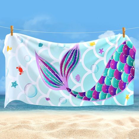SHINING HOUSE Toalla de playa de sirena, 70 x 150 cm, manta de playa de microfibra, toalla de baño de secado rápido para niños, toalla de sauna portátil ligera y fina para niñas (1/5)