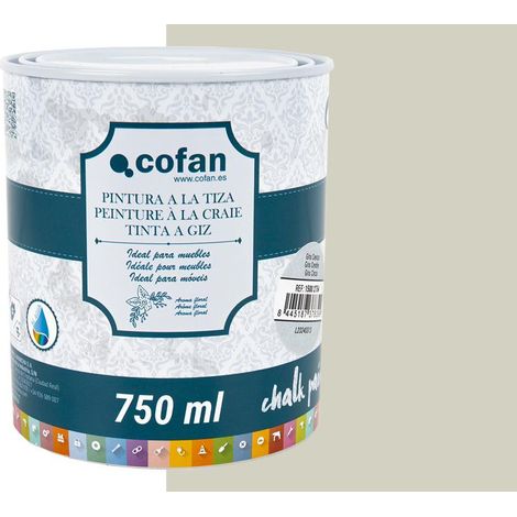 COFAN pintura a la tiza, chalk paint, gris ceniza 750 ml , Pintura a la tiza o chalk paint especial para la restauración, renovación y decoración de muebles de madera. Proporciona