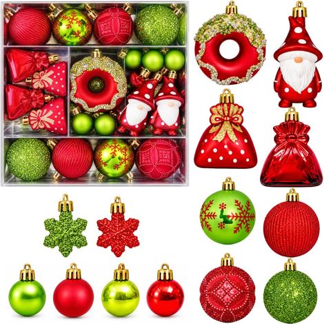 60-teiliges Weihnachtsbaumschmuck-Set – rote und grüne Weihnachtskugeln mit verschiedenen Ornamenten – leichter Hängeschmuck für den Weihnachtsbaum – festliche Dekoration für Zuhause und Weihnachten (1/5)