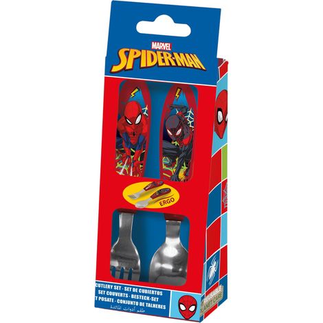 TATAWAY Marvel Spiderman Set 2 Posate in Metallo per Bambini Forchetta Auto