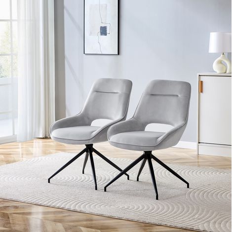 Silla de comedor giratoria de terciopelo gris claro 80x47x56 cm FloraGrace (1/5)