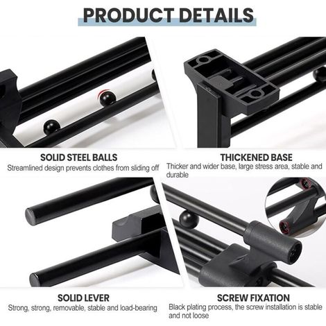 Retractable sliding clothes rail for wardrobe – 455 mm, sturdy aluminum ...
