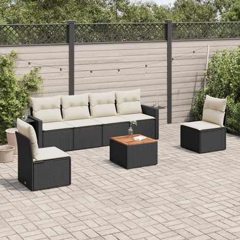 Set de comedor de jardín 7 pzas y cojines ratán sintético negro vidaXL (1/5)