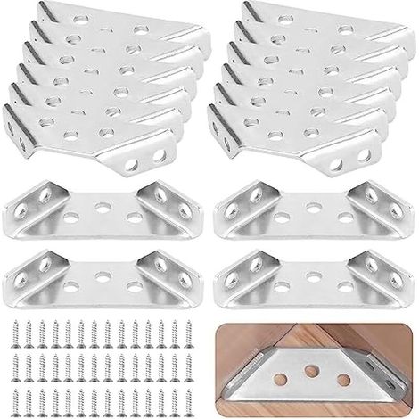 Lot de 35 connecteurs d'angle universels en bois - Support triangulaire en acier inoxydable - Pour construction de meubles - Équerre d'angle triangulaire - Avec vis - Pour bois, armoires