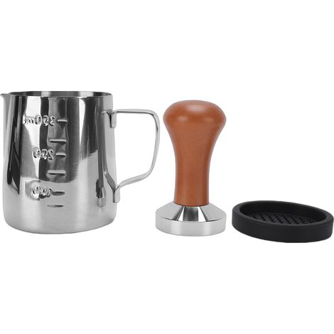 Set machine café professionnel 350ml inox mousseur lait – Poignée ergonomique tamper tapis rond outil barista maison boutique noir bois (1/5)