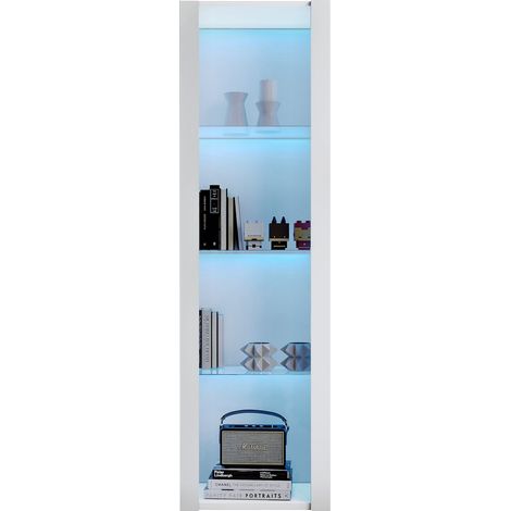 Vetrina alta bianca lucida con LED a APP, 3 ripiani in vetro, 55 x 38 x 166 cm, mobile espositivo salvaspazio per soggiorno, ufficio o cucina – CHICFURN (1/5)