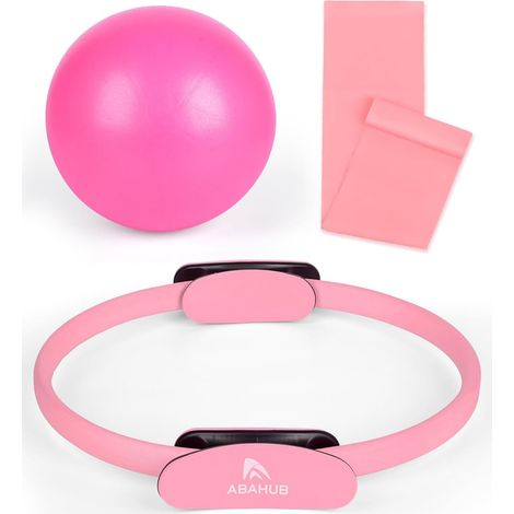 Kit Pilates Maison avec Anneau Pilates 35cm, Ballon 25cm et Bandes de Résistance - pour Entraînement Femme à la Maison, Set Complet avec Guide pour Force, Flexibilité, Stabilité – Set Rose (1/5)