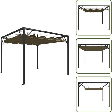Chapiteau de jardin avec auvent rétractable 3x3m Taupe 180 g/m² - Belvédère De Jardin - Abri Solaire - Tente De Jardin - Parasol - Protection Contre Les UV (1/5)