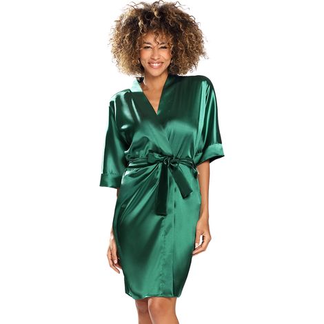 Accappatoio da donna in raso, comodo ed elegante, verde Accappatoio da donna in raso, comodo ed elegante, verde (1/5)