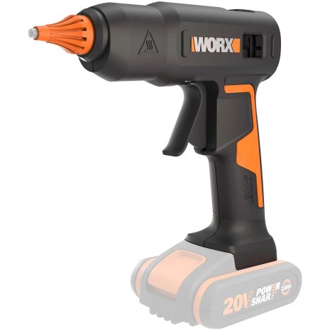 WORX 18V(20V MAX) Pistola de Pegamento a Batería WX045.9, PowerShare, 60W, MAX 200℃, Antigoteo, Ideal para Trabajos de Bricolaje, con 10 Barras de Pegamento, sin Batería ni Cargador (1/5)