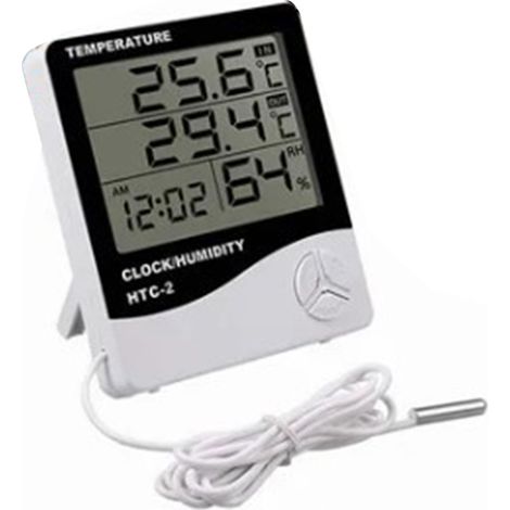 Hygromètre-thermomètre numérique avec sonde externe étanche pour une utilisation intérieure et extérieure.