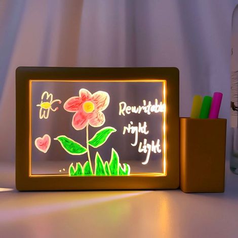 Tableau mémo réinscriptible, avec veilleuse USB, lampe de rappel en acrylique transparent, décoration de chambre, cadeau. (1/4)