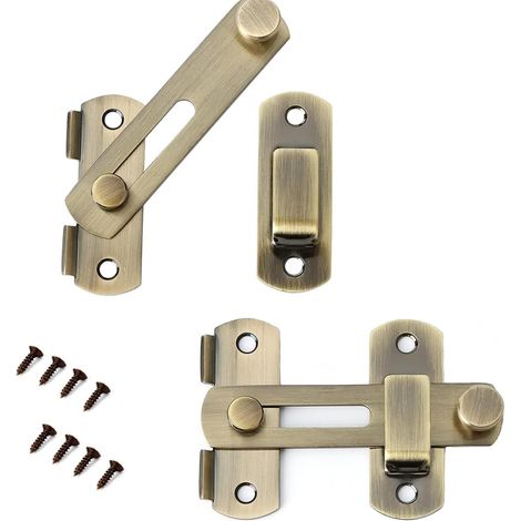 Serrure de porte coulissante en deux parties, moraillon en acier inoxydable avec vis, convient pour portes, armoires, fenêtres, jardins, bronze (1/4)