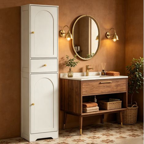 Colonna bagno 40x29,5x170 cm in legno bianco con contenitore FloraGrace (1/5)