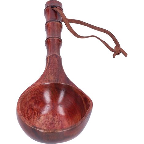 Cuillère en bois à long manche, résistante, pour soupe ou bouillie, ustensile de cuisine, couleur foncée. (1/5)