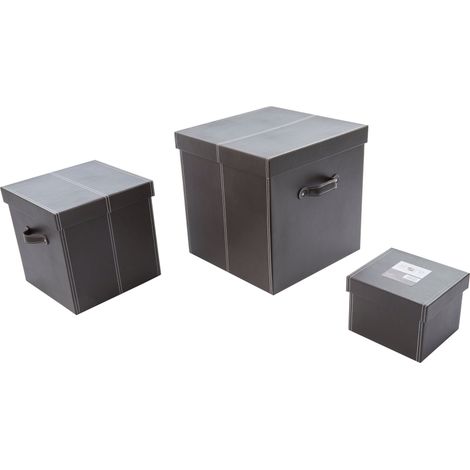 Interiors By Premier Versatile Set Of Three Bown Faux Leather Storage Boxes, Elegant Faux Leather Box, Lightweight Storage Box