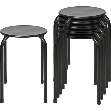 Tabourets Empilables en Métal - Noir Mat - 6X Adultes Petit Cuisine À Manger Petit-Déjeuner Chambre à Coucher Vanité Coiffeuse Salon Chaise de Bureau Chaises Ensemble de Sièges (1/5)