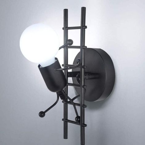 STOEX Applique Murale Interieur Petit Homme Fer, Lampe Murale Moderne Design Créative Escalade Humanoïde Lampe de Mur Art Déco Éclairage E27 pour Chambre D'enfants, Couloir, Restaurant, Escalier, Cui