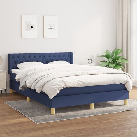 Boxspringbett mit Matratze Blau 140x190 cm Stoff (1/5)