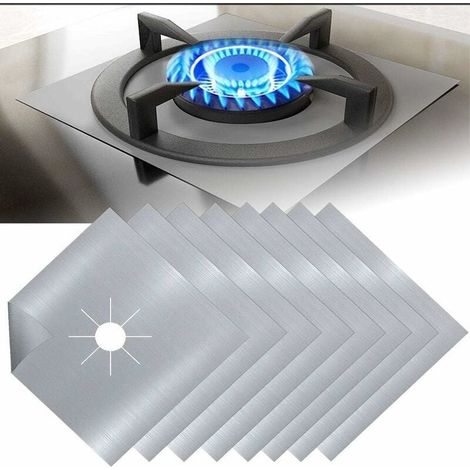 8-Piece Silver Teflon Gas Cooktop Protectors, Gas Stove Protectors, Gas Burner Protectors, Anti-Corrosion, Non-Stick for Kitchen (1/4)