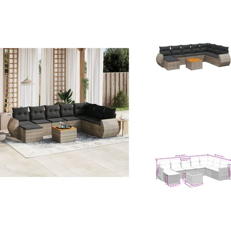9-tlg. Garten-Sofagarnitur mit Kissen Grau Poly Rattan - Gartenmöbel - Esstischgarnituren - Outdoor Möbel - Lounge Set - Rattan Gartenmöbel (1/3)