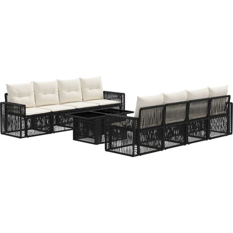 Conjunto de sofás de jardín 9 uds. Negro y Blanco Crema vidaXL (1/5)
