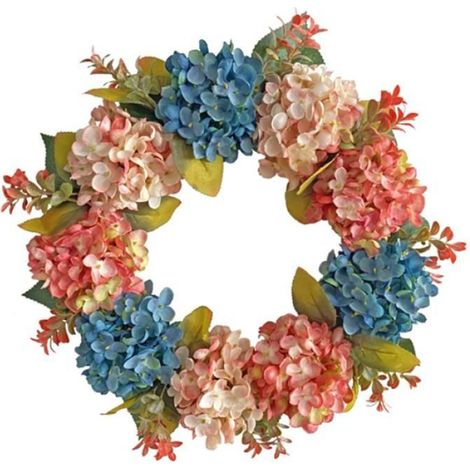 Couronne D'Automne - 40 Cm - Rose Et Bleu - Pour Porte D'Entrée Mur Intérieur Fenêtre - Décoration Saisonnière (1/4)