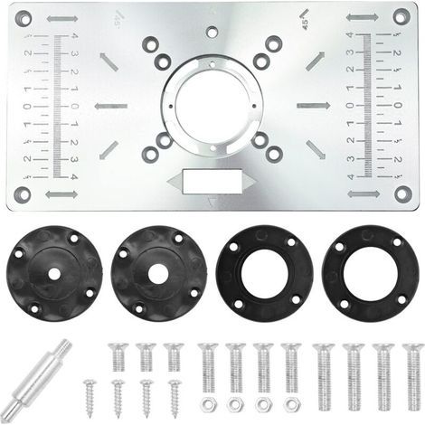 Table De Toupie En Aluminium, Plaque D'insertion De Table De Toupie Multifonctionnelle, Plaque De Fraisage Bricolage Avec 4 Anneaux Et Vis (Noir) (1/5)