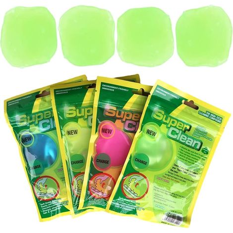 Lot de 4 Gel Nettoyant, Gel De Poussière, Clavier, Intérieur Automobile, Réutilisable, Vert