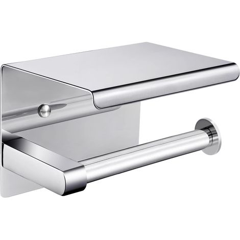 Porte-papier toilette en acier inoxydable SUS304, étagère de rangement adhésive pour salle de bain avec support pour téléphone portable, design lisse, installation auto-adhésive, finition polie (1/5)