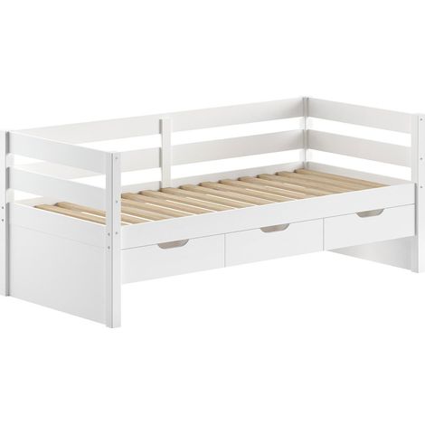 Pack - Lit Capitaine & 3 Tiroirs "Margrit" 90x200cm Blanc