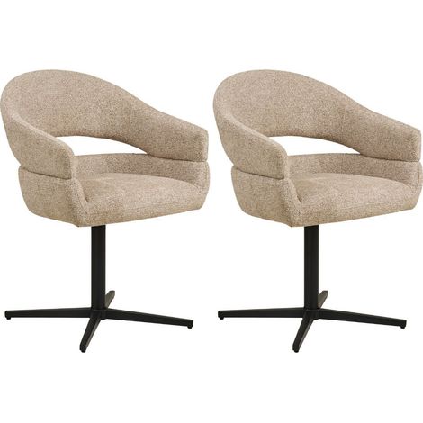 Lot de 2 fauteuils de table pivotant en tissu maille beige pied métal - DOVERIA (1/5)