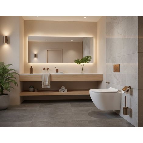 Giorgy – WC suspendu compact Rimless sans bride – Cuvette blanche brillante 49,5 cm – Abattant Soft-Close – Installation murale facile