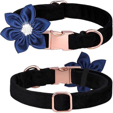 Prinz Katzenhalsband, Blumen-Hundehalsband mit Fliege, funkelnder Kristall schwarzer Samt L.