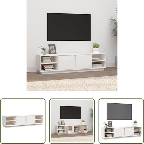 Bois de pin - Meuble TV Blanc 156x40x40 cm Bois de pin massif (1/5)
