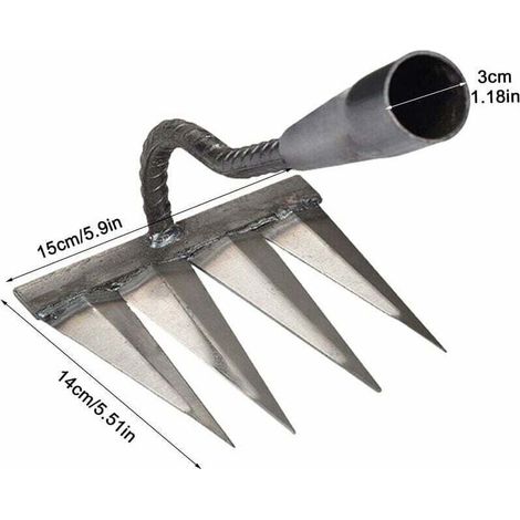 Râteau à chaume en métal pour jardinage, désherbage Râteau à dents en métal robuste, enlèvement de chaume, désherbage, râteau de surface, roche, gravier, râteau universel pour cultivateursQu (1/5)