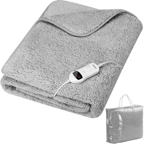 MONZANA® 120W Heated Electric Blanket 180x130cm 10 Heating Levels Teddy Fleece Material Underblanket Overheating Safety Protection Machine Washable Grey