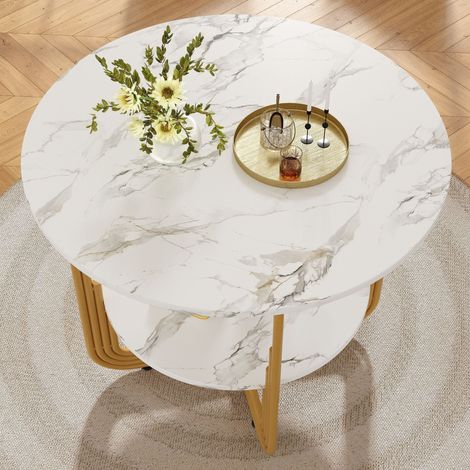 DESMIU Table à Manger Ronde avec 4 Chaises, 1 Plateau, Structure Métallique, pour Cuisine et Salle à Manger (1/5)