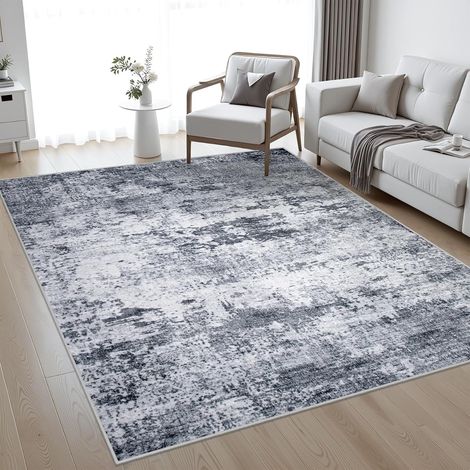 Tapis gris 140 x 200 cm – Motif abstrait style vintage effet vieilli – Tapis décoratif pour salon et chambre (1/5)