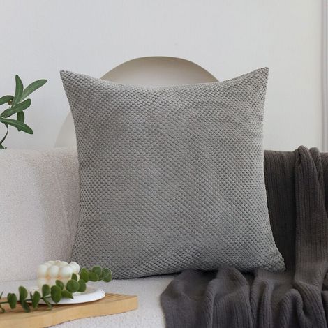 Lot de 2 housses de coussin en velours côtelé gris clair, modernes et douces, pour salon, chambre, canapé.